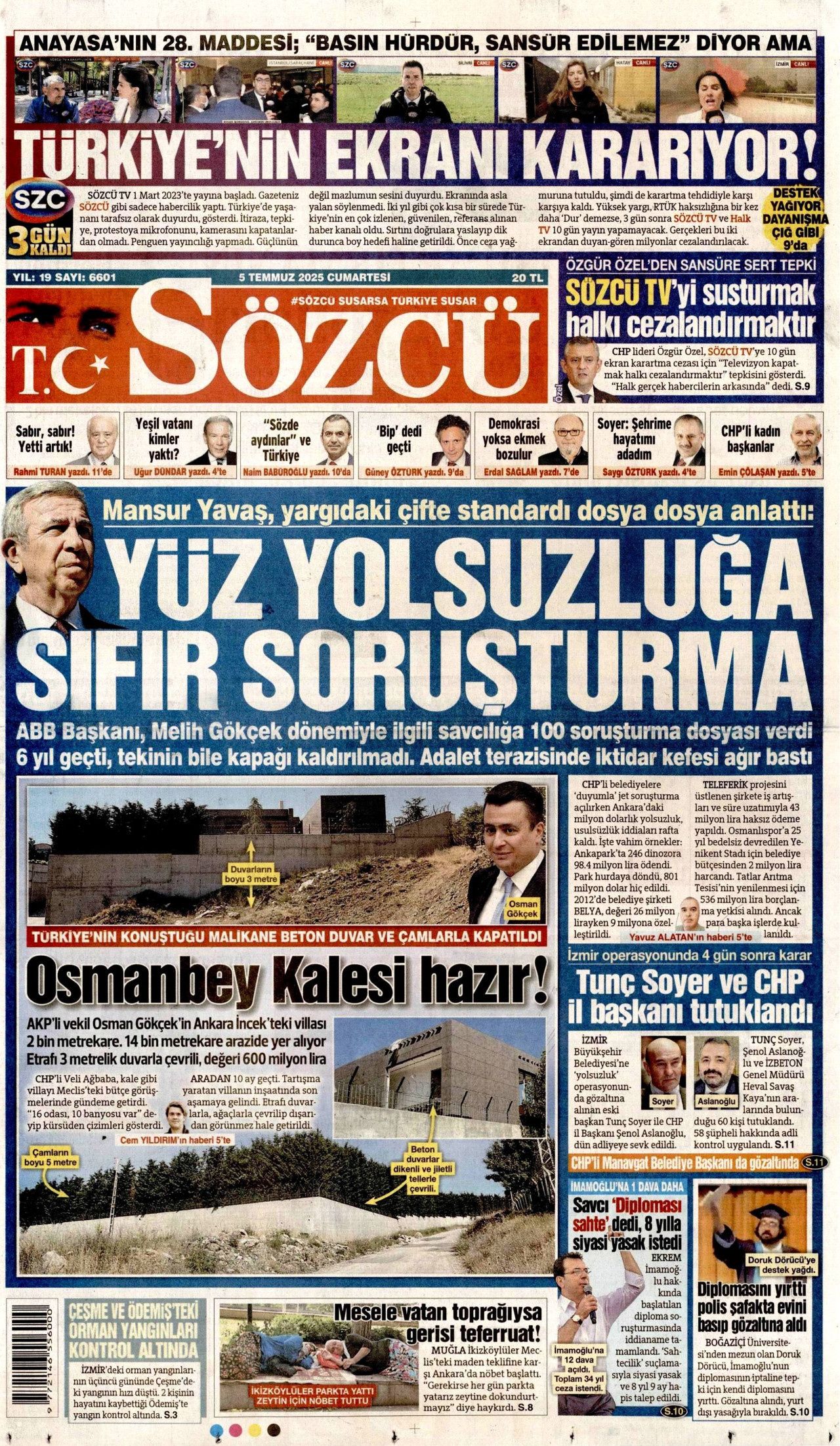 Cehalet değil ihanet... Ciğerlerimizi bile bile yaktılar! 5 Temmuz Cumartesi gazete manşetleri 5
