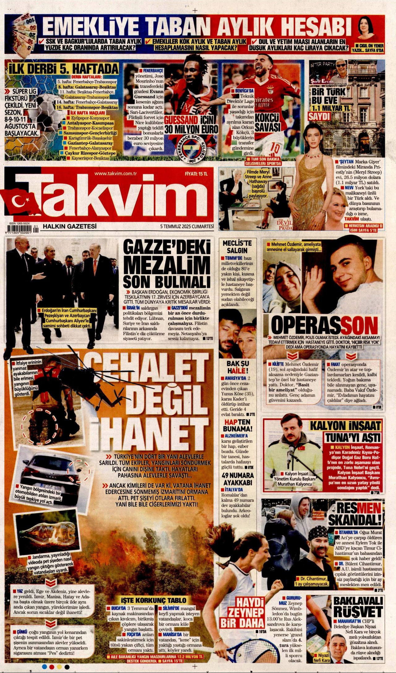 Cehalet değil ihanet... Ciğerlerimizi bile bile yaktılar! 5 Temmuz Cumartesi gazete manşetleri 1