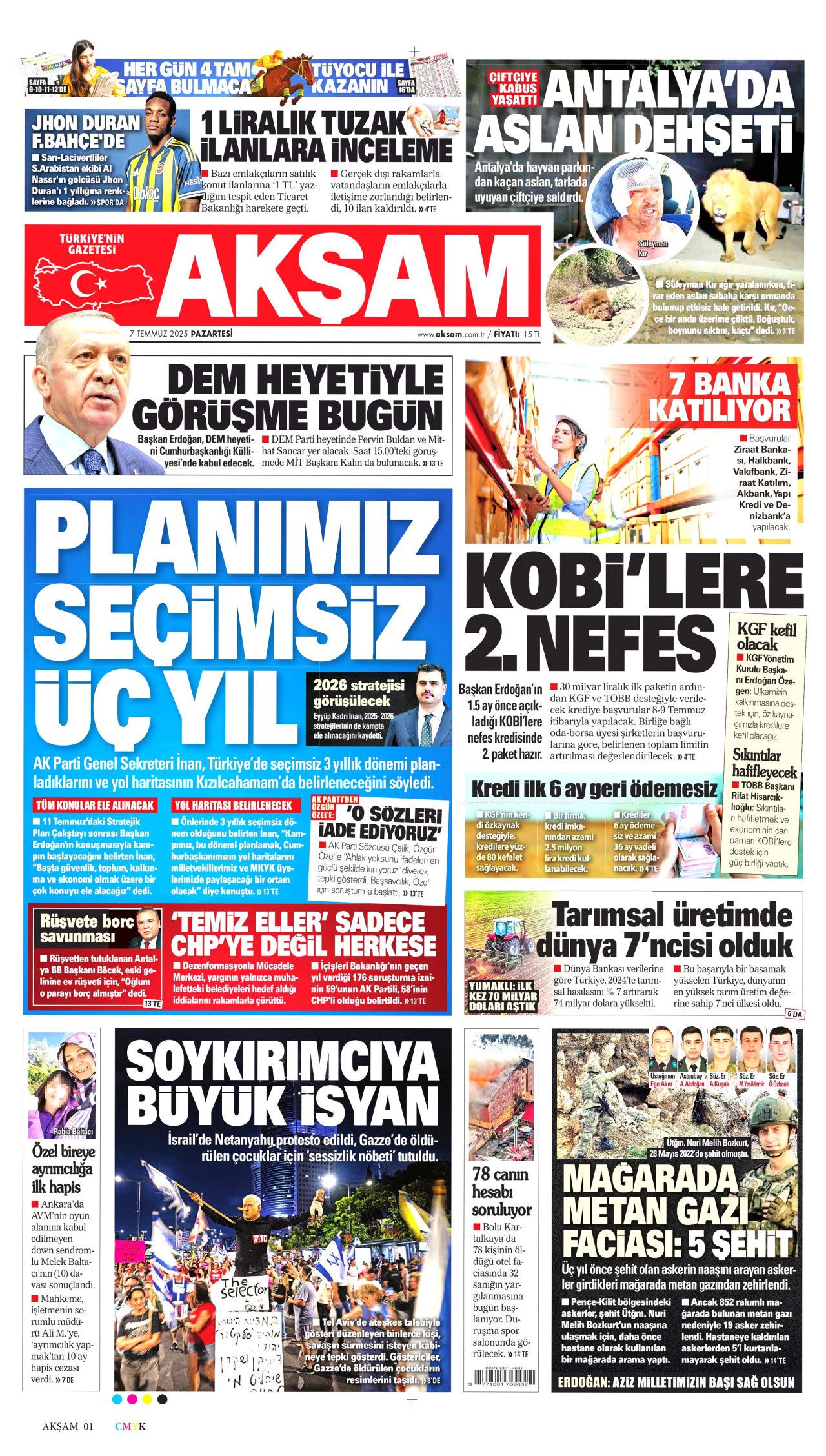 Teröre ve silaha veda haftası! Süreç nasıl işleyecek? İşte 7 Temmuz Pazartesi gazete manşetleri... 11