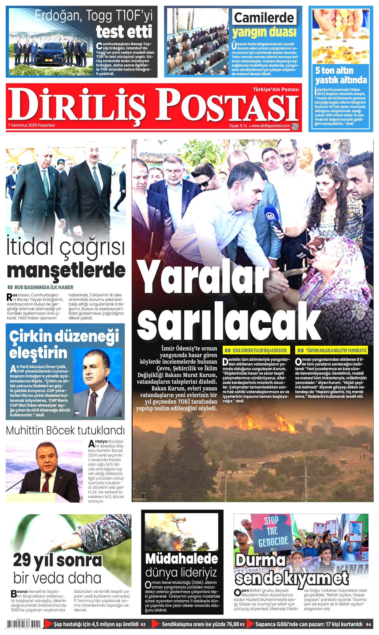 Teröre ve silaha veda haftası! Süreç nasıl işleyecek? İşte 7 Temmuz Pazartesi gazete manşetleri... 22