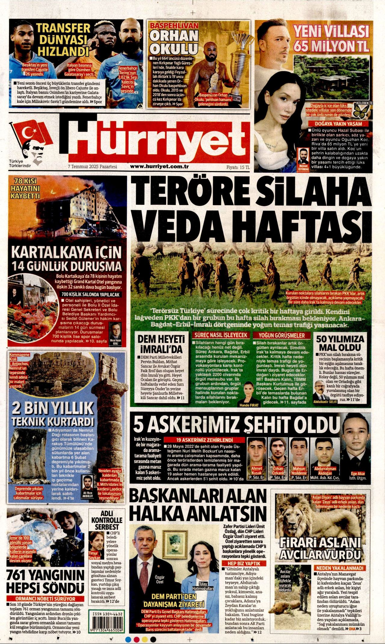 Teröre ve silaha veda haftası! Süreç nasıl işleyecek? İşte 7 Temmuz Pazartesi gazete manşetleri... 1