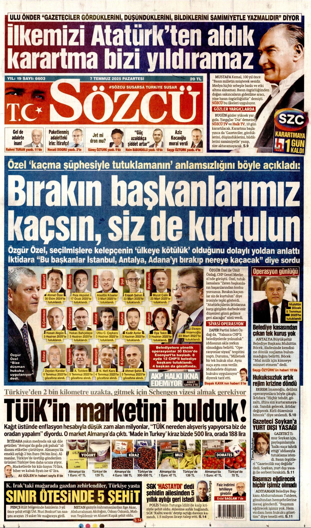 Teröre ve silaha veda haftası! Süreç nasıl işleyecek? İşte 7 Temmuz Pazartesi gazete manşetleri... 3