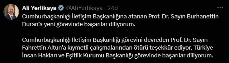 Siyasilerden peş peşe Fahrettin Altun'a veda Burhanettin Duran'a tebrik mesajı 5