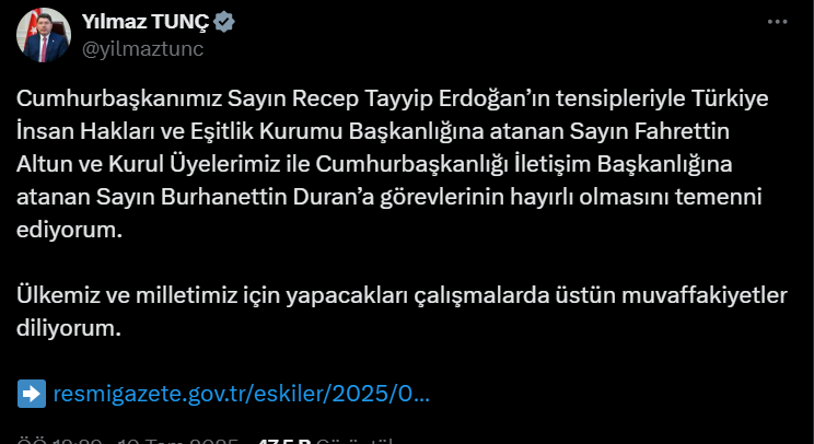 Siyasilerden peş peşe Fahrettin Altun'a veda Burhanettin Duran'a tebrik mesajı 4