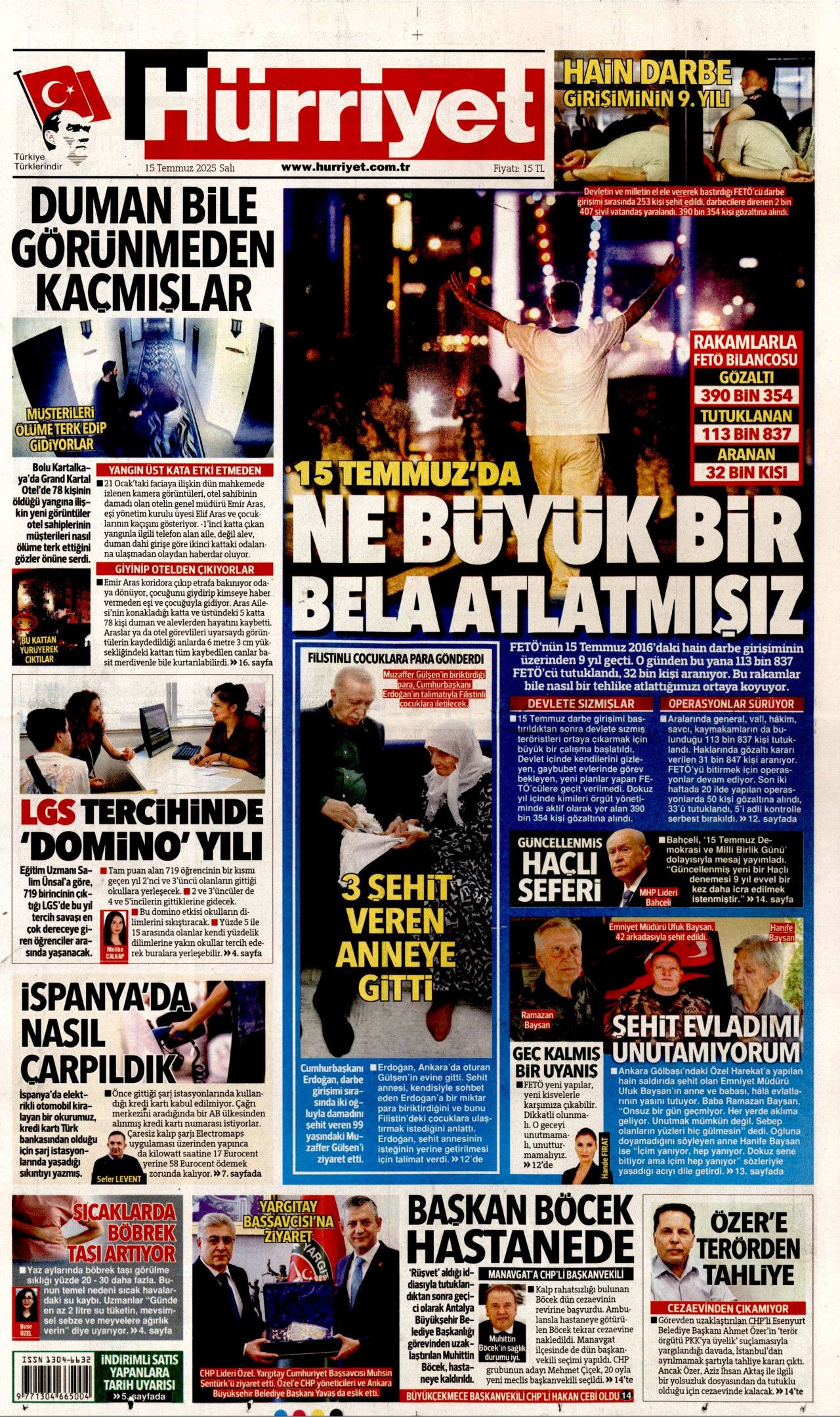 15 Temmuz'da ne büyük bir bela atlatmışız! Hain darbe girişiminin 9. yılında gazete manşetleri... 1