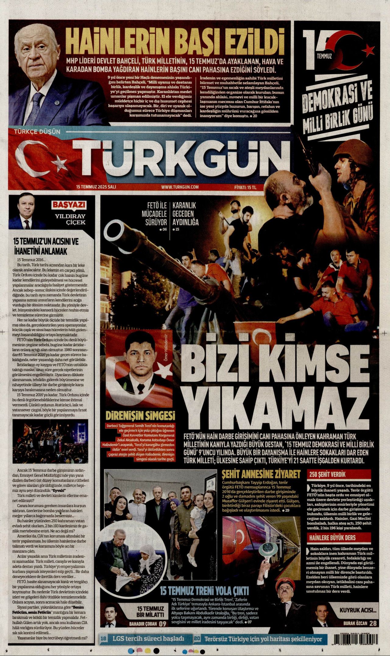 15 Temmuz'da ne büyük bir bela atlatmışız! Hain darbe girişiminin 9. yılında gazete manşetleri... 9