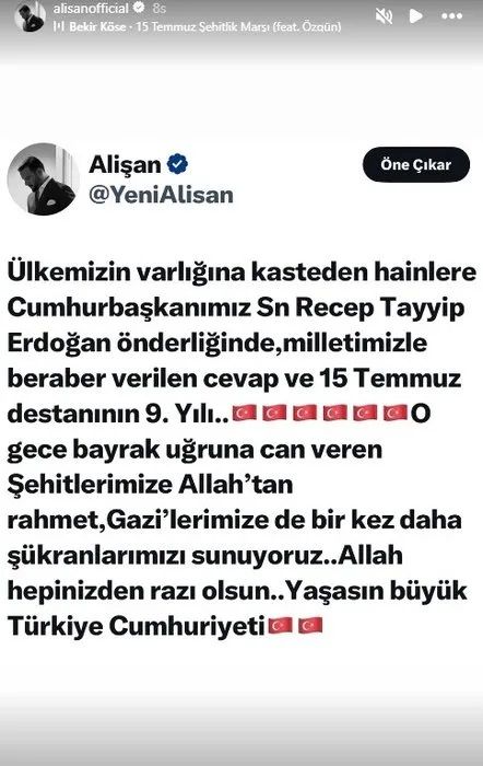 Hain darbe girişimin üzerinden 9 yıl geçti! Ünlü isimlerden 15 Temmuz Demokrasi ve Milli Birlik Günü paylaşımları 2