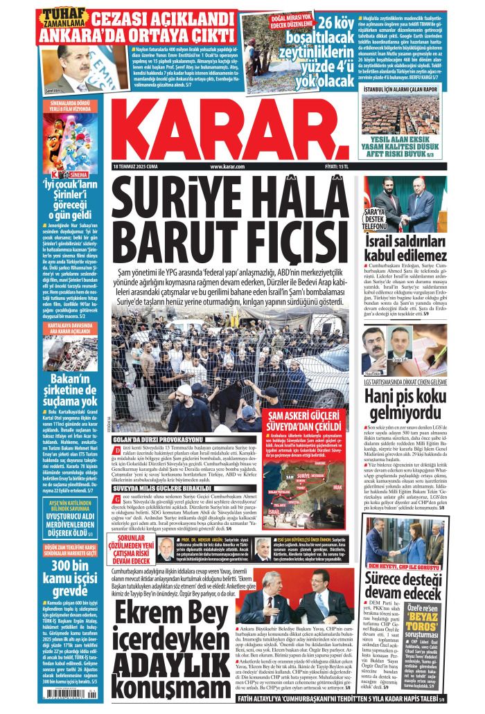 Suriye'ye desteğe hazırız! 18 Temmuz 2025 Gazete Manşetleri (1. Sayfalar) 14