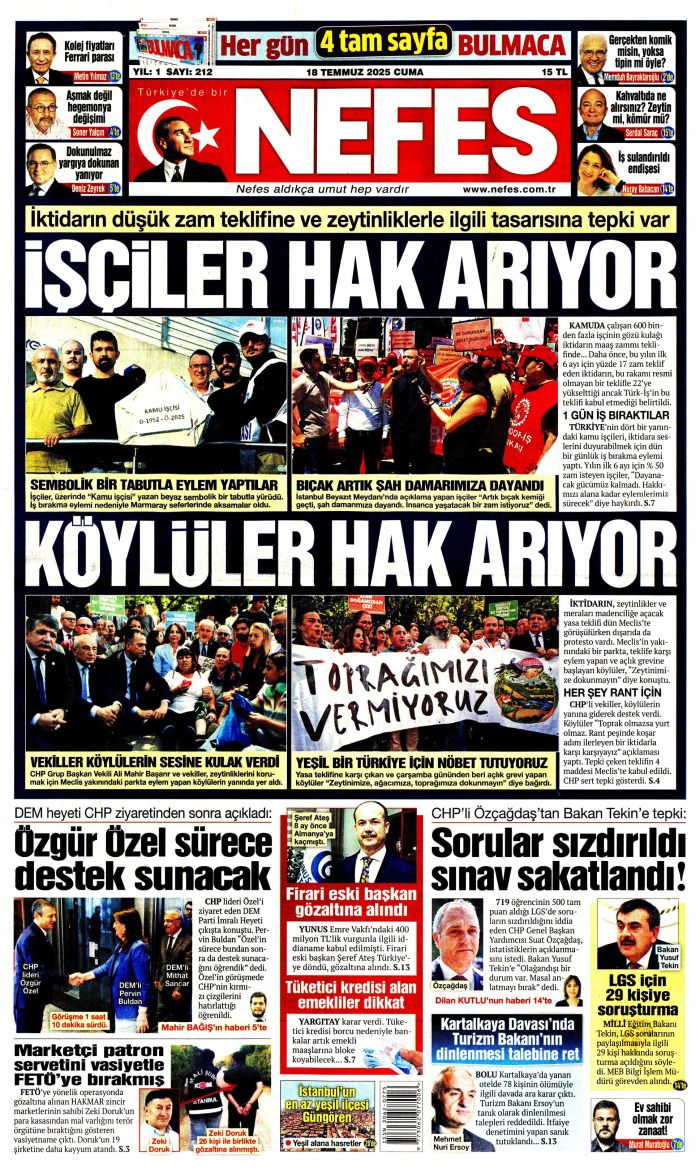 Suriye'ye desteğe hazırız! 18 Temmuz 2025 Gazete Manşetleri (1. Sayfalar) 15