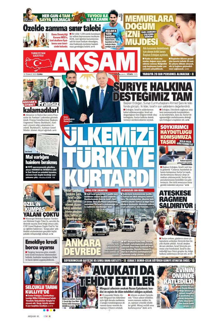 Suriye'ye desteğe hazırız! 18 Temmuz 2025 Gazete Manşetleri (1. Sayfalar) 2