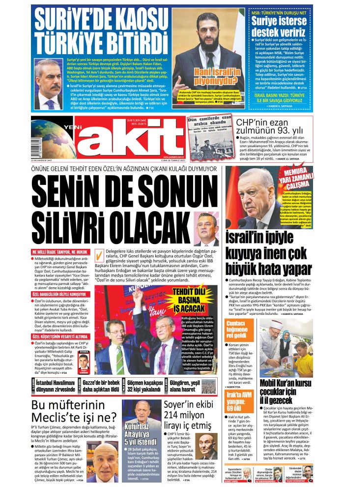 Suriye'ye desteğe hazırız! 18 Temmuz 2025 Gazete Manşetleri (1. Sayfalar) 3