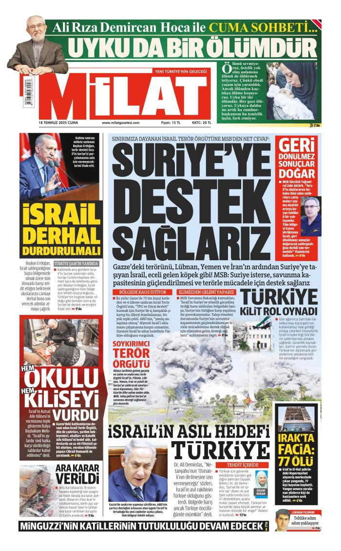 Suriye'ye desteğe hazırız! 18 Temmuz 2025 Gazete Manşetleri (1. Sayfalar) 8