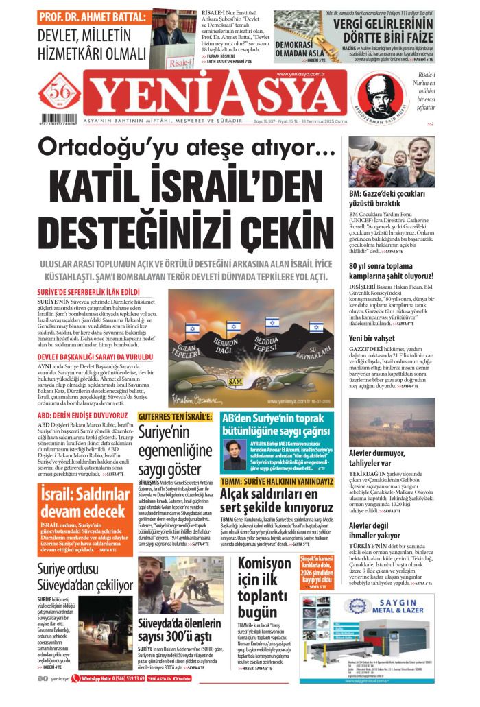 Suriye'ye desteğe hazırız! 18 Temmuz 2025 Gazete Manşetleri (1. Sayfalar) 9