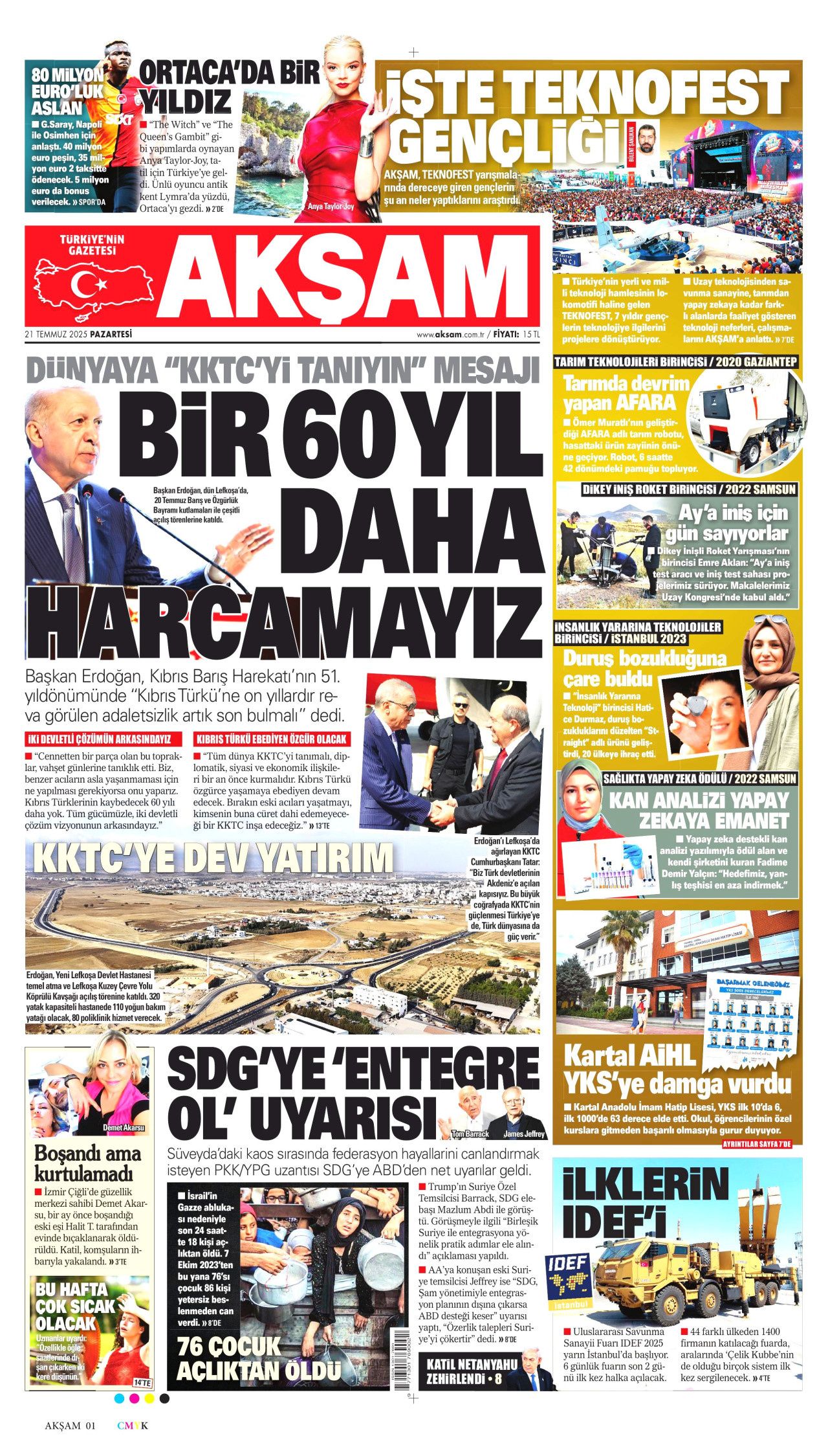 Cumhurbaşkanı Erdoğan, Lefkoşa'dan dünyaya seslendi: KKTC bir an önce tanınmalı! İşte 21 Temmuz gazete manşetleri 10