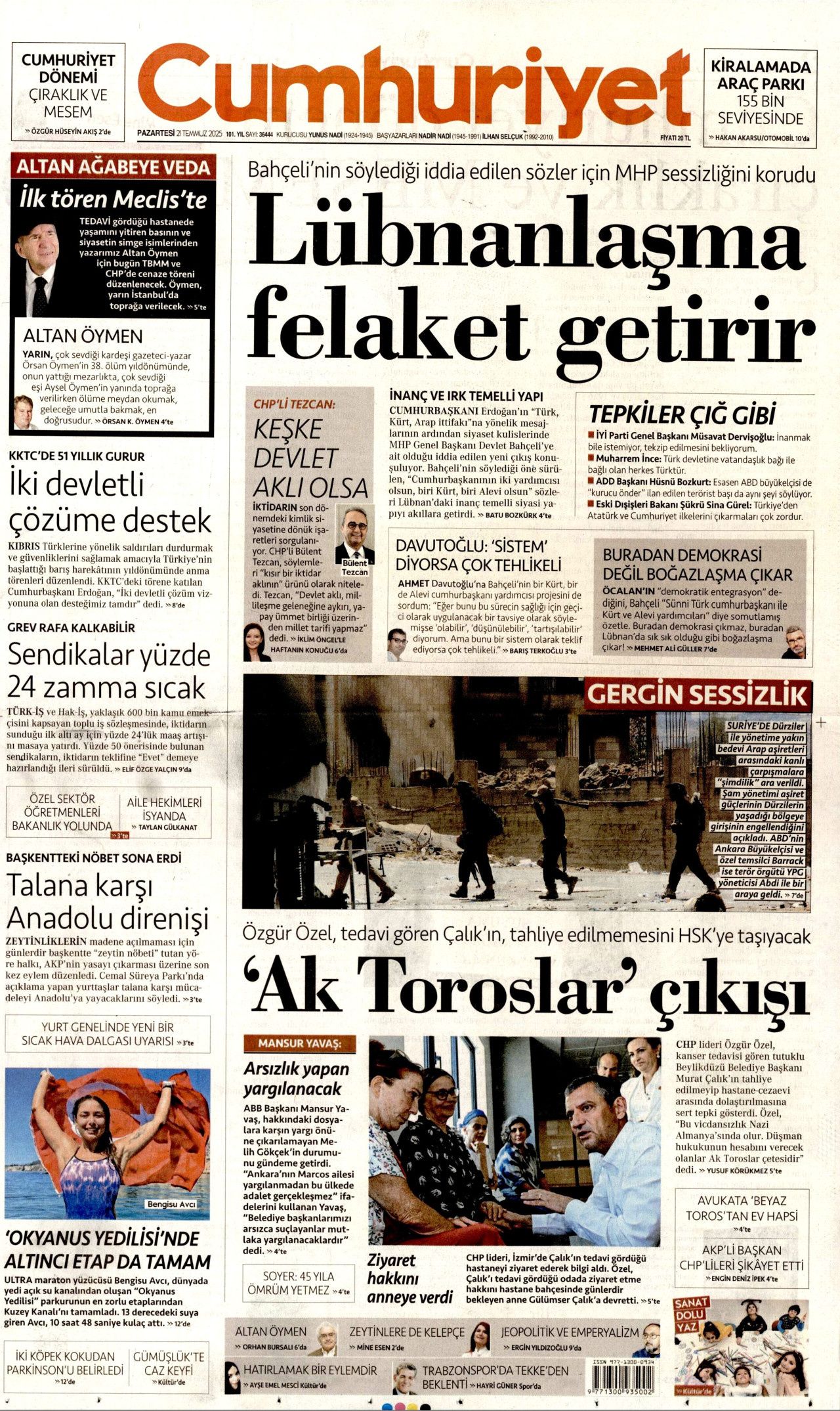 Cumhurbaşkanı Erdoğan, Lefkoşa'dan dünyaya seslendi: KKTC bir an önce tanınmalı! İşte 21 Temmuz gazete manşetleri 4