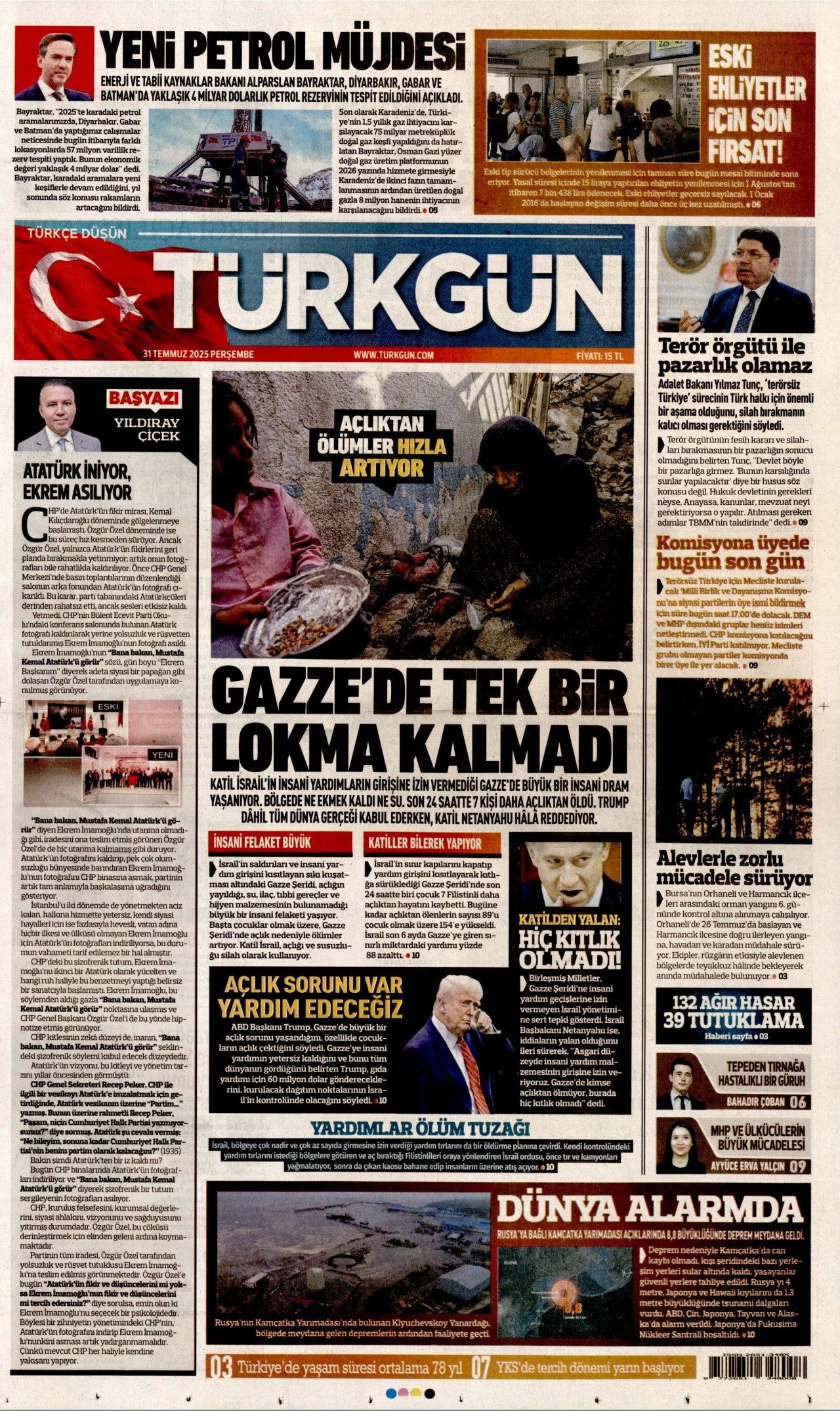 Aç çocuklara yenildiler! Gazze'deki insanlık dışı görüntüler İsrail'i yalnızlaştırıyor... 31 Temmuz Perşembe gazete manşetleri! 7