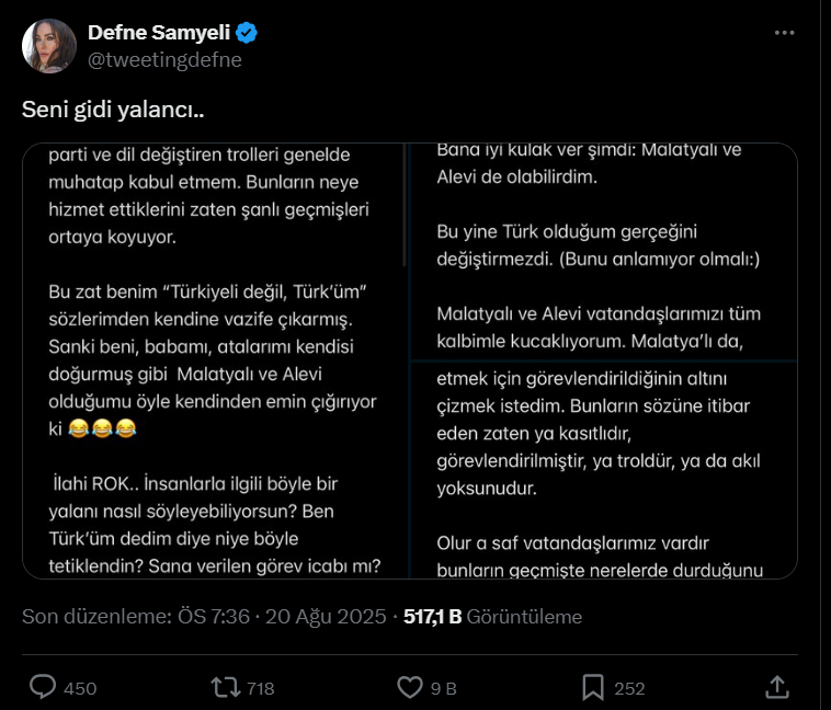 Defne Samyeli, 'Türkiyeli falan değilim, Türk'üm' çıkışı sonrası 'Malatyalı Alevi' diyen Rasim Ozan Kütahyalı'ya fena patladı 6