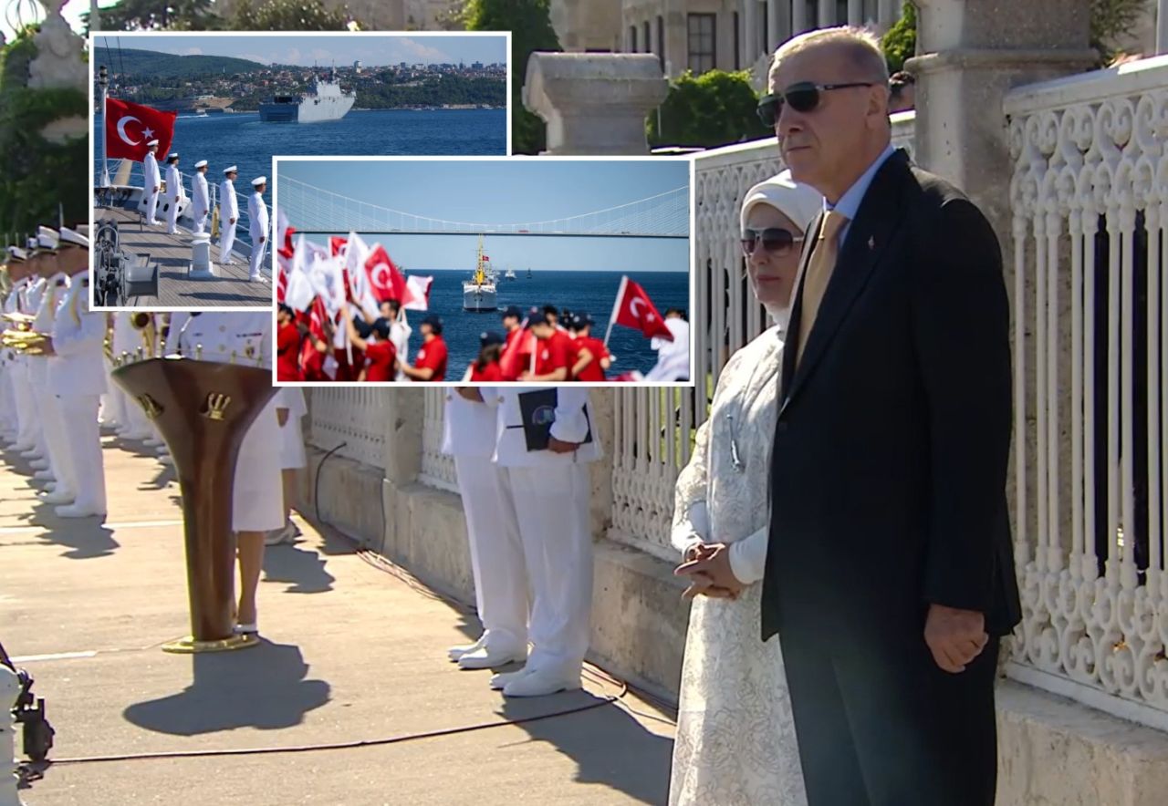 9 gemi tek yürek, Mavi Vatan coşkusu... Cumhurbaşkanı Erdoğan, Boğaz’daki geçit töreninde Savarona ve TCG Anadolu’yu selamladı 1
