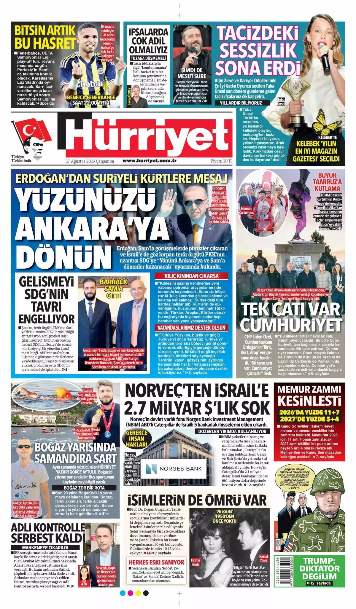 Cumhurbaşkanı Erdoğan'ın YPG'ye "Kılıç kınından çıkarsa kelama yer kalmaz" mesajı manşetlerde! Hangi gazete nasıl gördü? 2