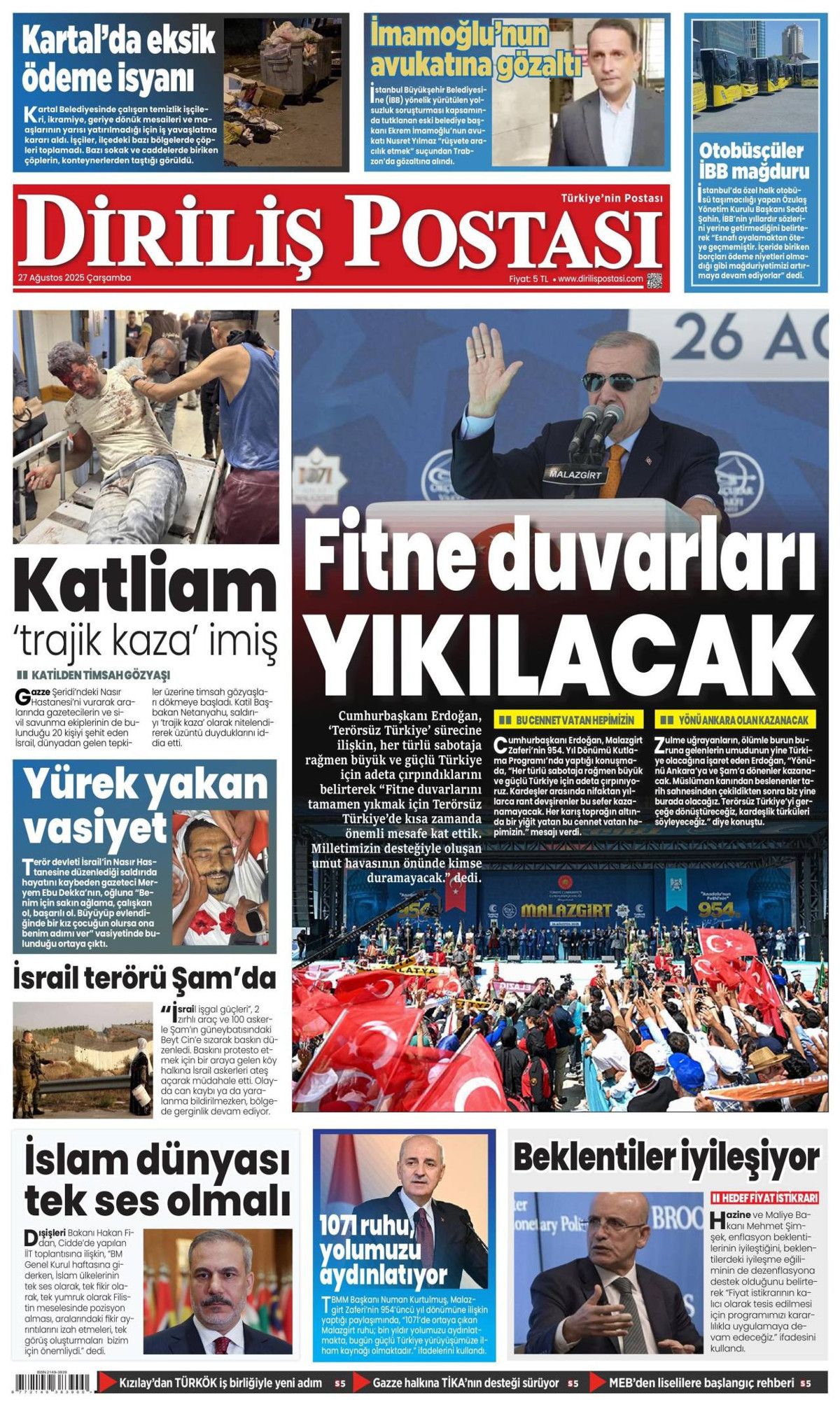 Cumhurbaşkanı Erdoğan'ın YPG'ye "Kılıç kınından çıkarsa kelama yer kalmaz" mesajı manşetlerde! Hangi gazete nasıl gördü? 20