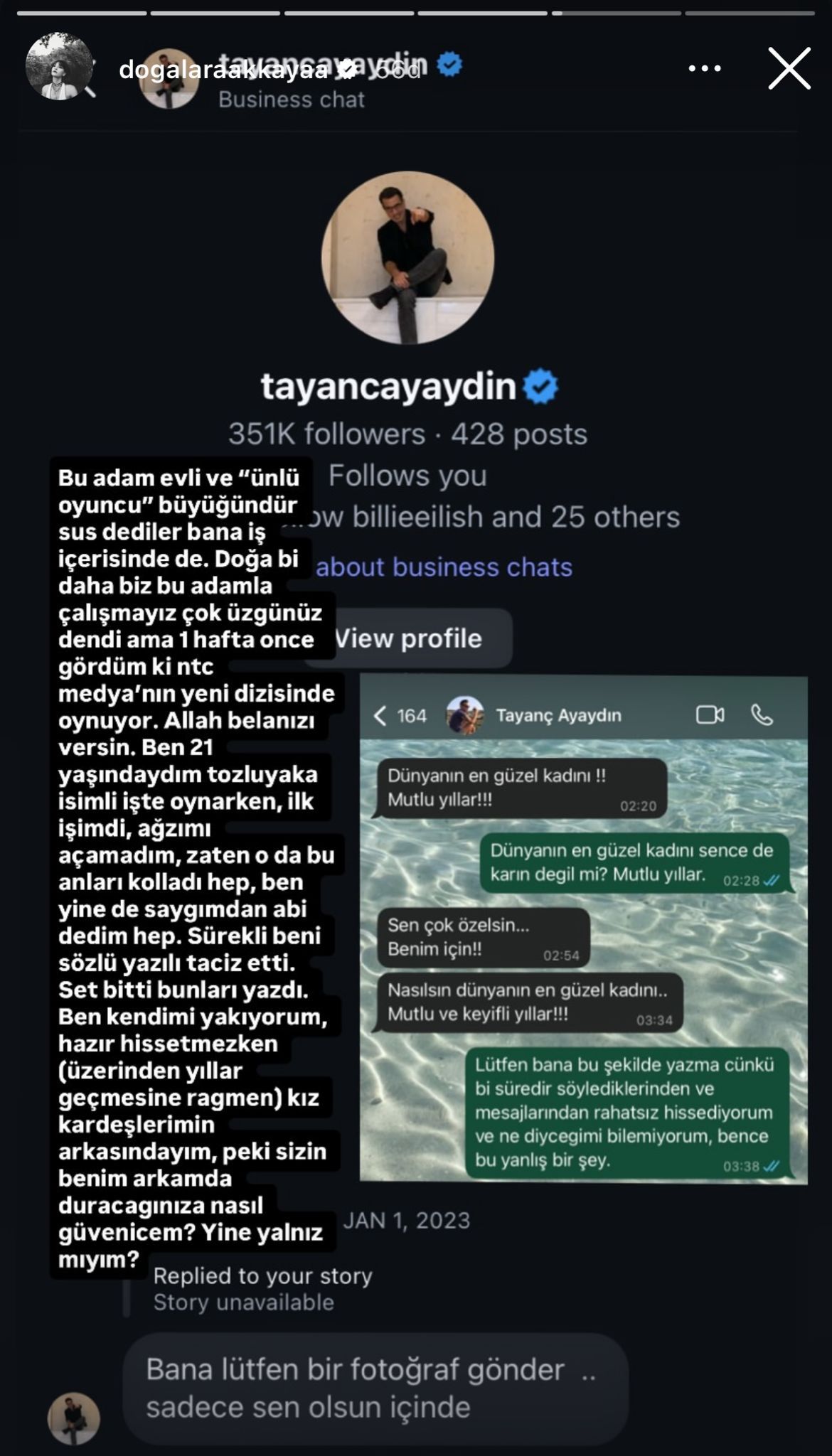 Tayanç Ayaydın'ın taciz iddiasıyla ilgili açıklaması Doğa Lara Akkaya'yı çıldırttı! Bu kez de başka mesajları ifşa etti! ''Öyle durursan öpeceğim'' 2