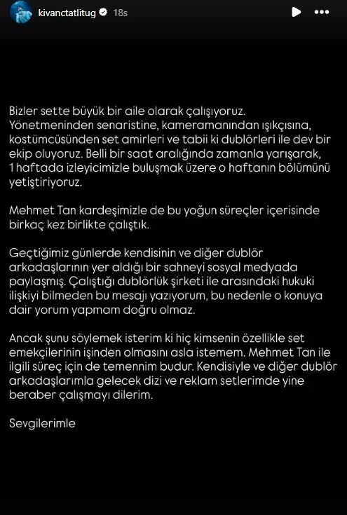 Kıvanç Tatlıtuğ'dan dublör kriziyle ilgili açıklama 3