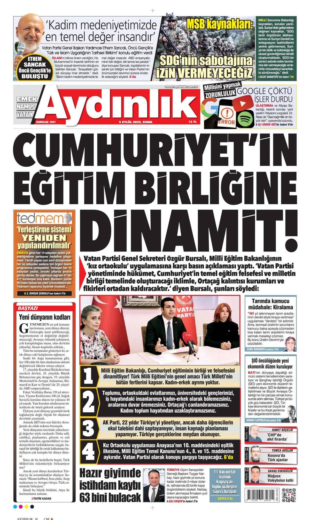 CHP'de 15 Eylül senaryoları: Üç olasılık konuşuluyor! 5 Eylül Cuma gazete manşetleri... 7