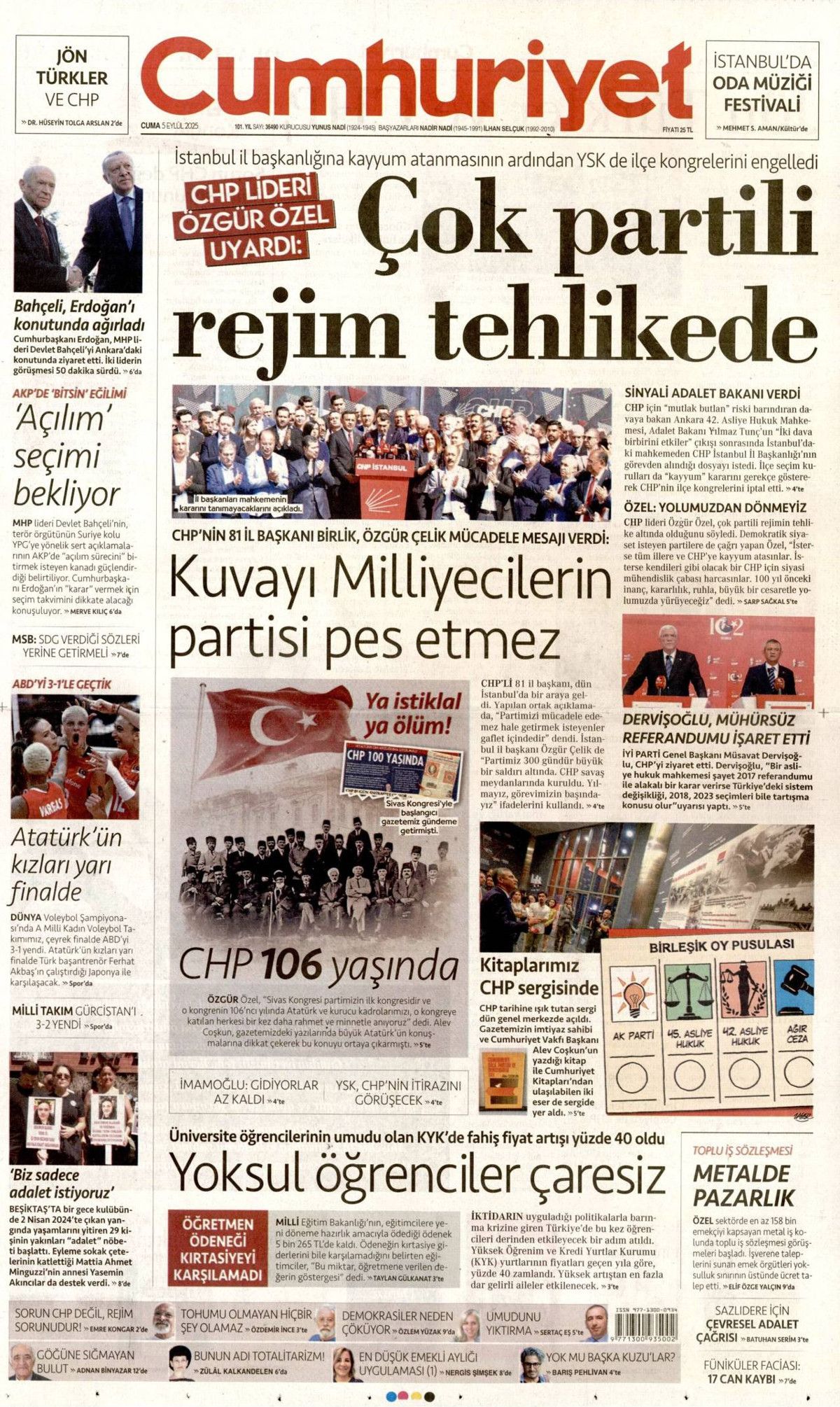 CHP'de 15 Eylül senaryoları: Üç olasılık konuşuluyor! 5 Eylül Cuma gazete manşetleri... 6
