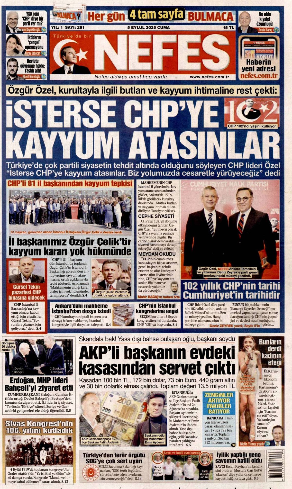 CHP'de 15 Eylül senaryoları: Üç olasılık konuşuluyor! 5 Eylül Cuma gazete manşetleri... 3