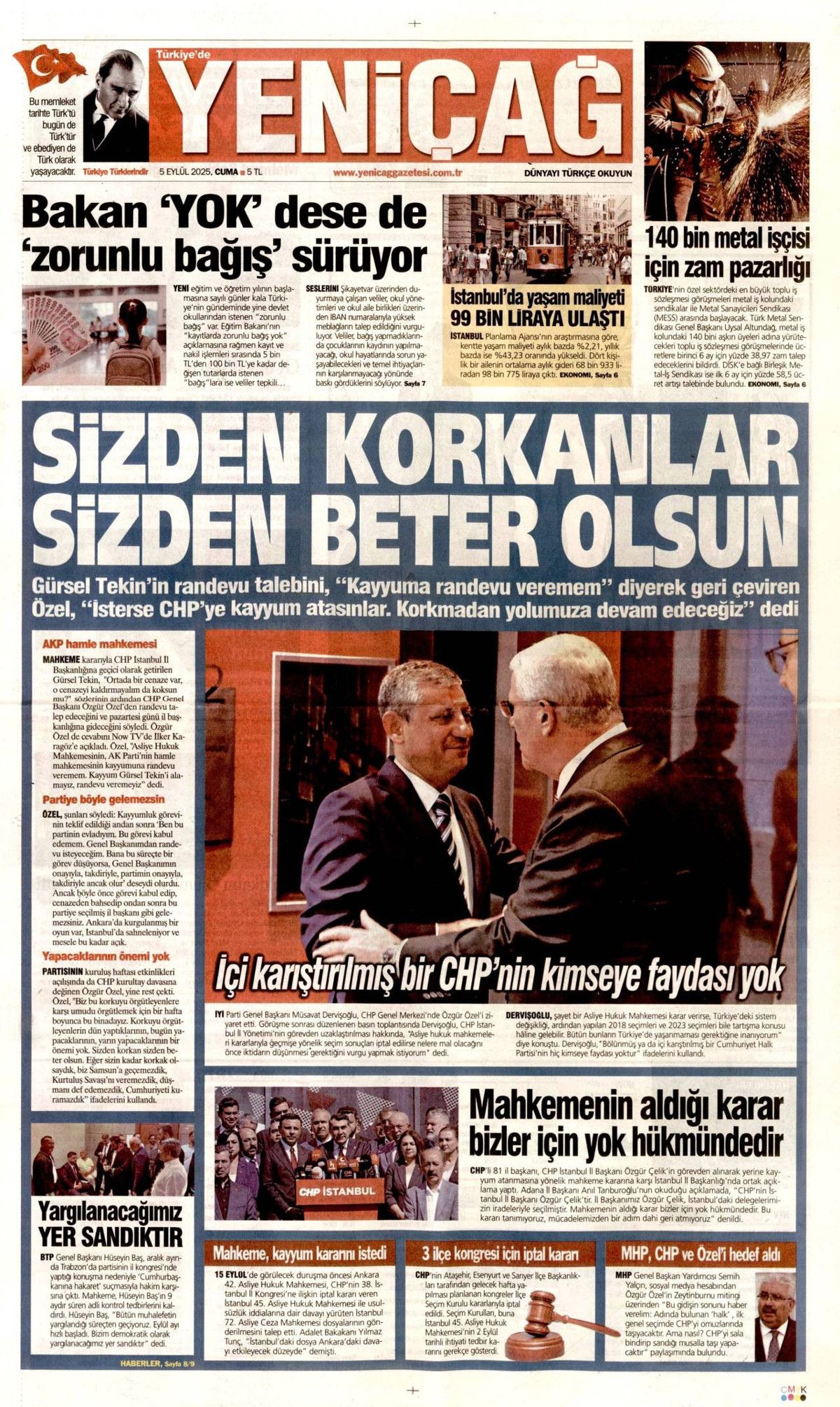 CHP'de 15 Eylül senaryoları: Üç olasılık konuşuluyor! 5 Eylül Cuma gazete manşetleri... 19
