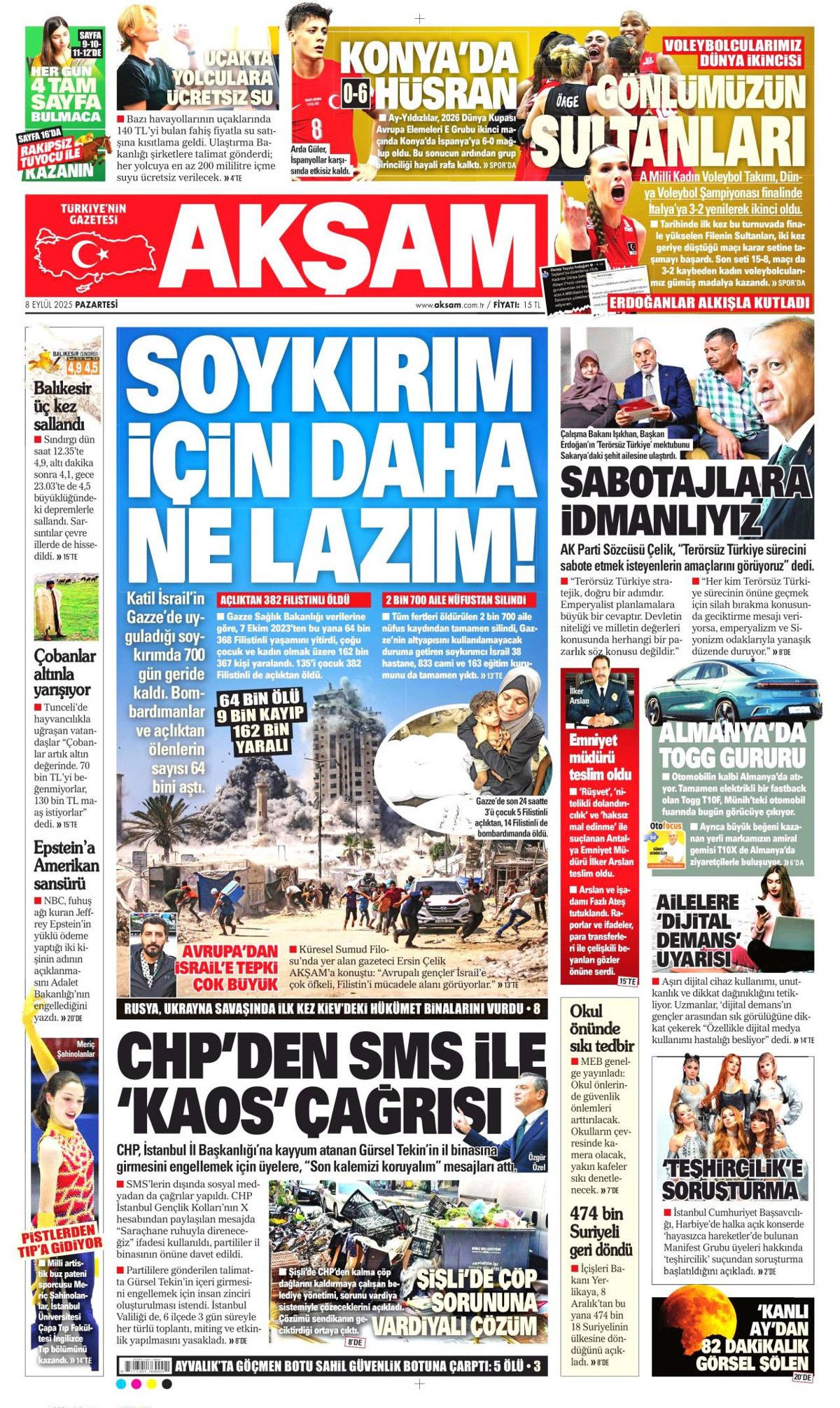 'Savunma'mız her ülkenin dilinde! Uçan karakol dünya starı ... 8 Eylül Pazartesi gazete manşetleri! 15