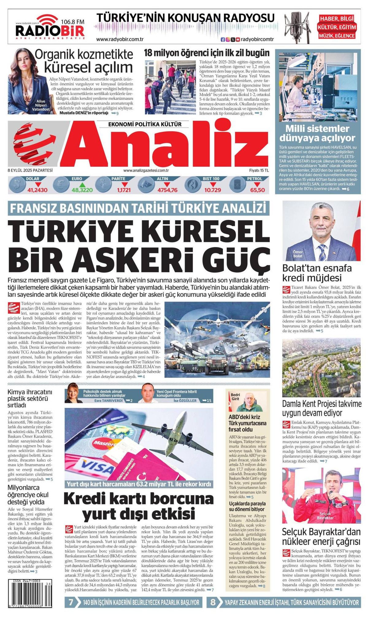 'Savunma'mız her ülkenin dilinde! Uçan karakol dünya starı ... 8 Eylül Pazartesi gazete manşetleri! 24