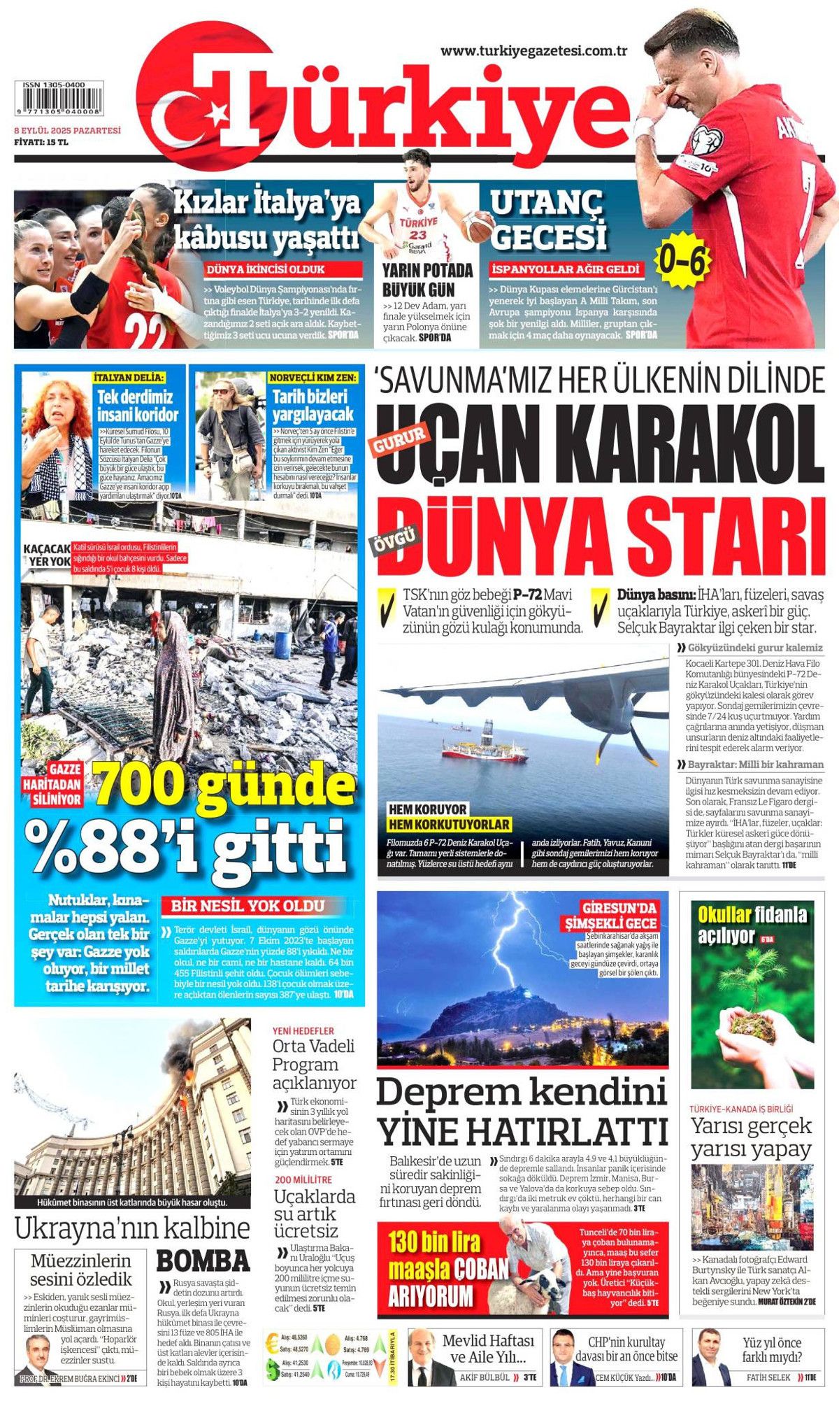 'Savunma'mız her ülkenin dilinde! Uçan karakol dünya starı ... 8 Eylül Pazartesi gazete manşetleri! 1
