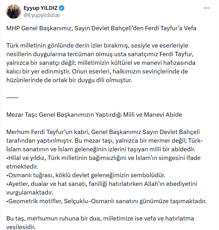 MHP Genel Başkanı Devlet Bahçeli, merhum sanatçı Ferdi Tayfur'un kabrini yaptırdı! 'Milli bir abide' 2