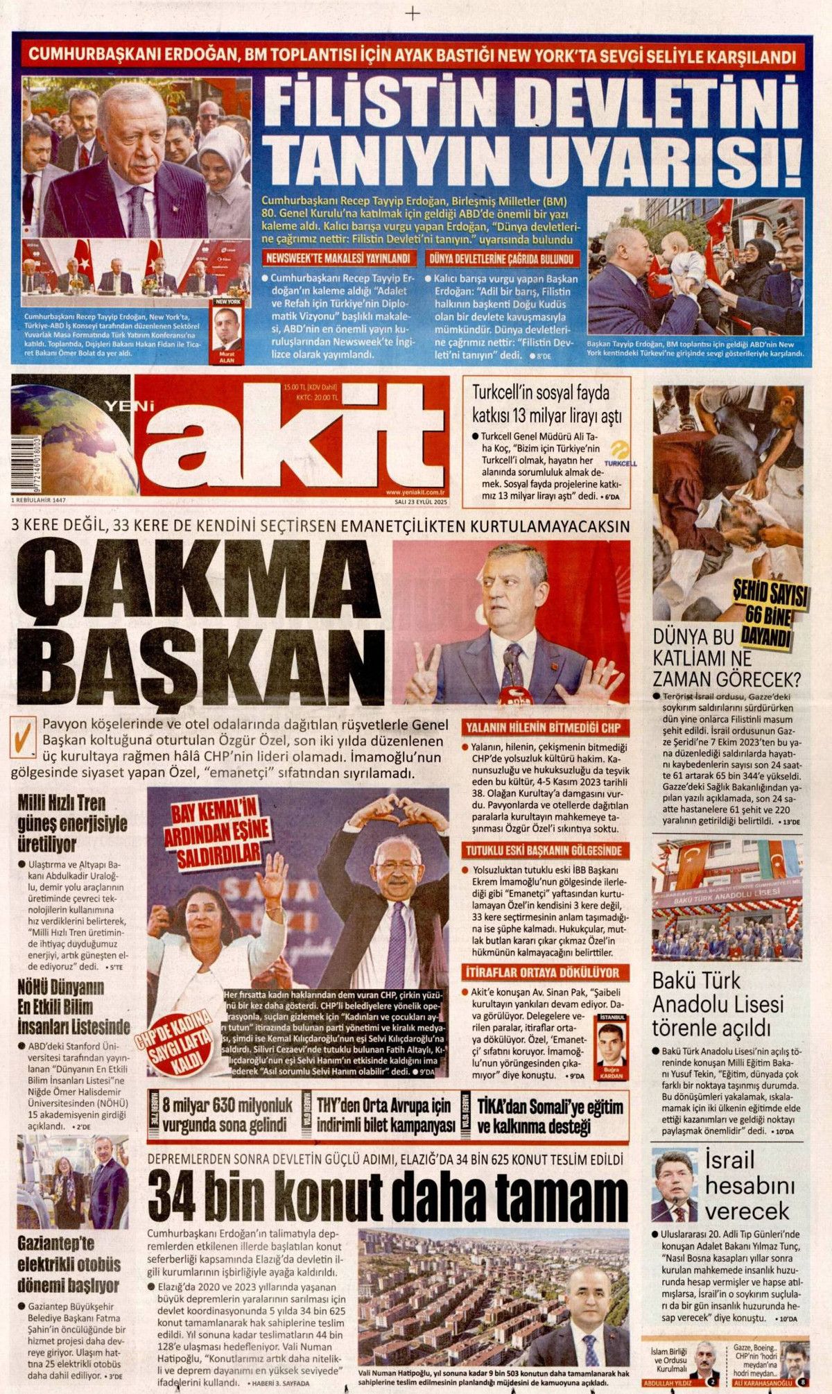 Filistin davası dünyaya mal oldu! Cumhurbaşkanı Erdoğan'ın tarihi BM konuşması manşetlerde! 19