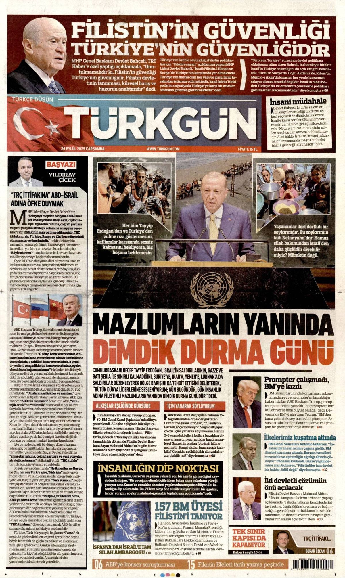 Hangi vicdan buna dayanır? Cumhurbaşkanı Erdoğan'ın tarihi BM konuşması manşetlerde! Hangi gazete nasıl gördü? 14