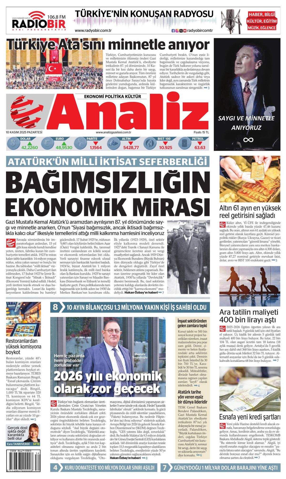 Gazi Mustafa Kemal Atatürk'ün vefatının 87. yılı... Manşetler siyah beyaza büründü! 10 Kasım gazete manşetleri! 24
