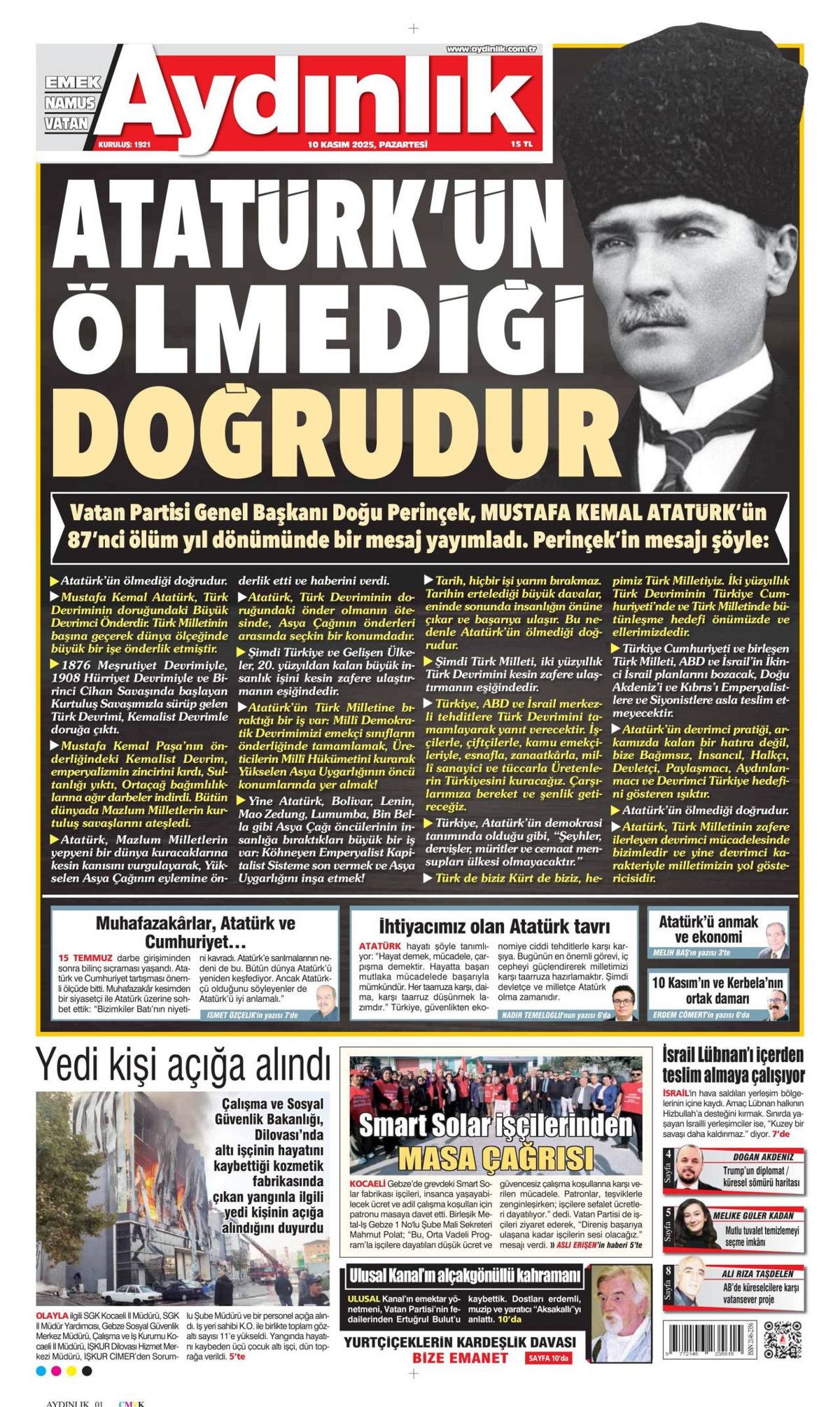 Gazi Mustafa Kemal Atatürk'ün vefatının 87. yılı... Manşetler siyah beyaza büründü! 10 Kasım gazete manşetleri! 6