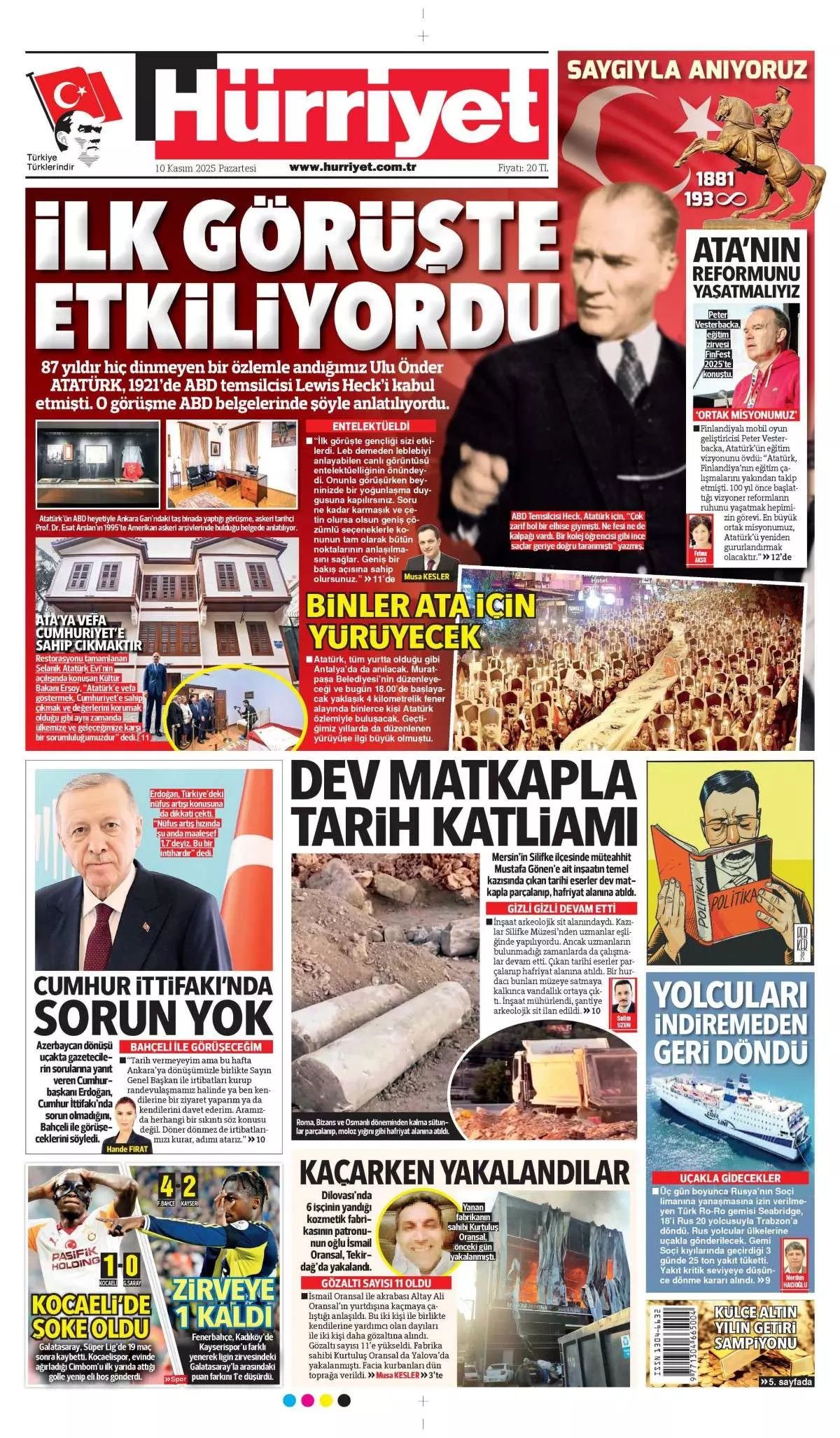 Gazi Mustafa Kemal Atatürk'ün vefatının 87. yılı... Manşetler siyah beyaza büründü! 10 Kasım gazete manşetleri! 2