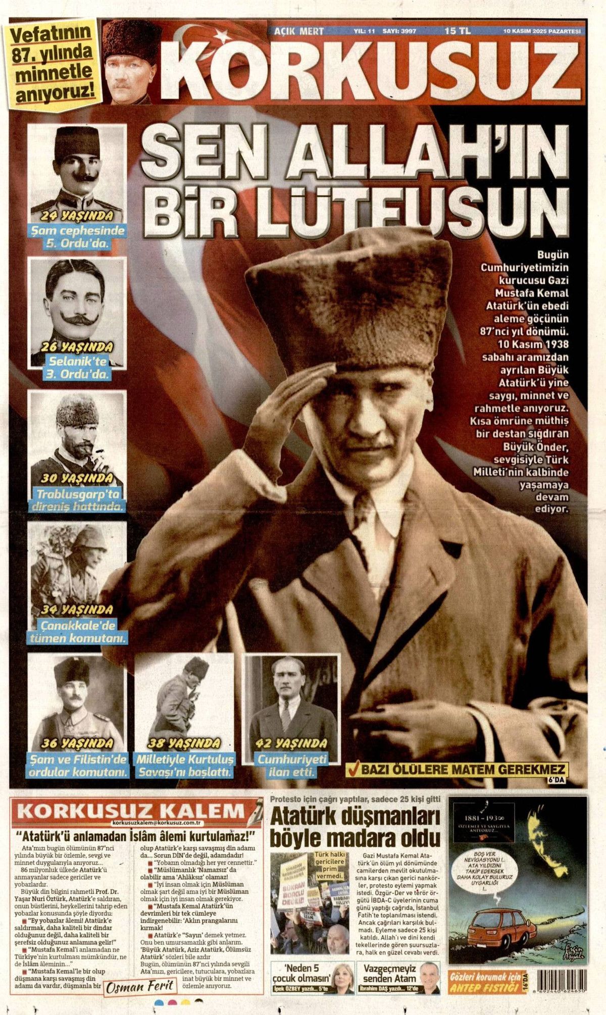 Gazi Mustafa Kemal Atatürk'ün vefatının 87. yılı... Manşetler siyah beyaza büründü! 10 Kasım gazete manşetleri! 20