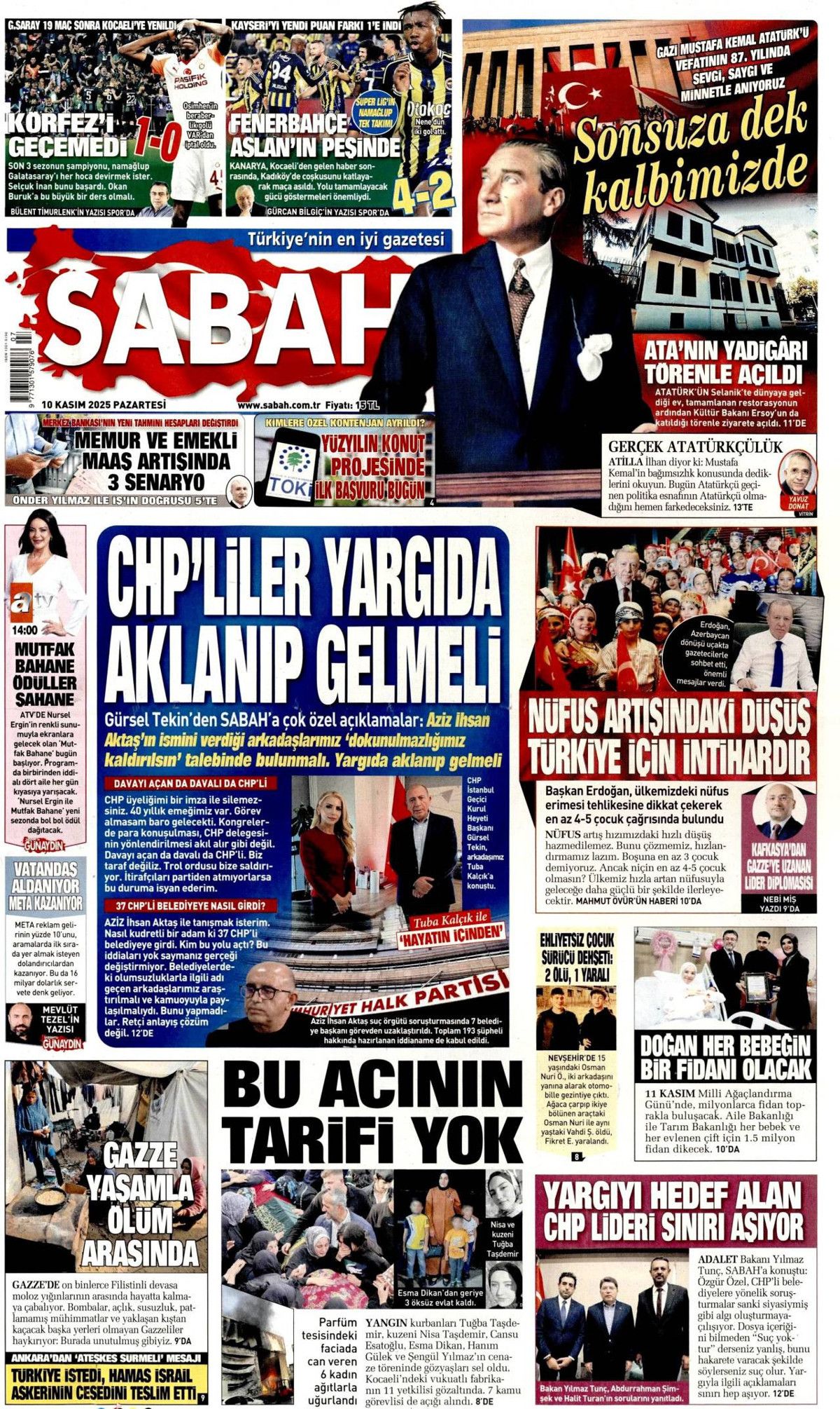 Gazi Mustafa Kemal Atatürk'ün vefatının 87. yılı... Manşetler siyah beyaza büründü! 10 Kasım gazete manşetleri! 3