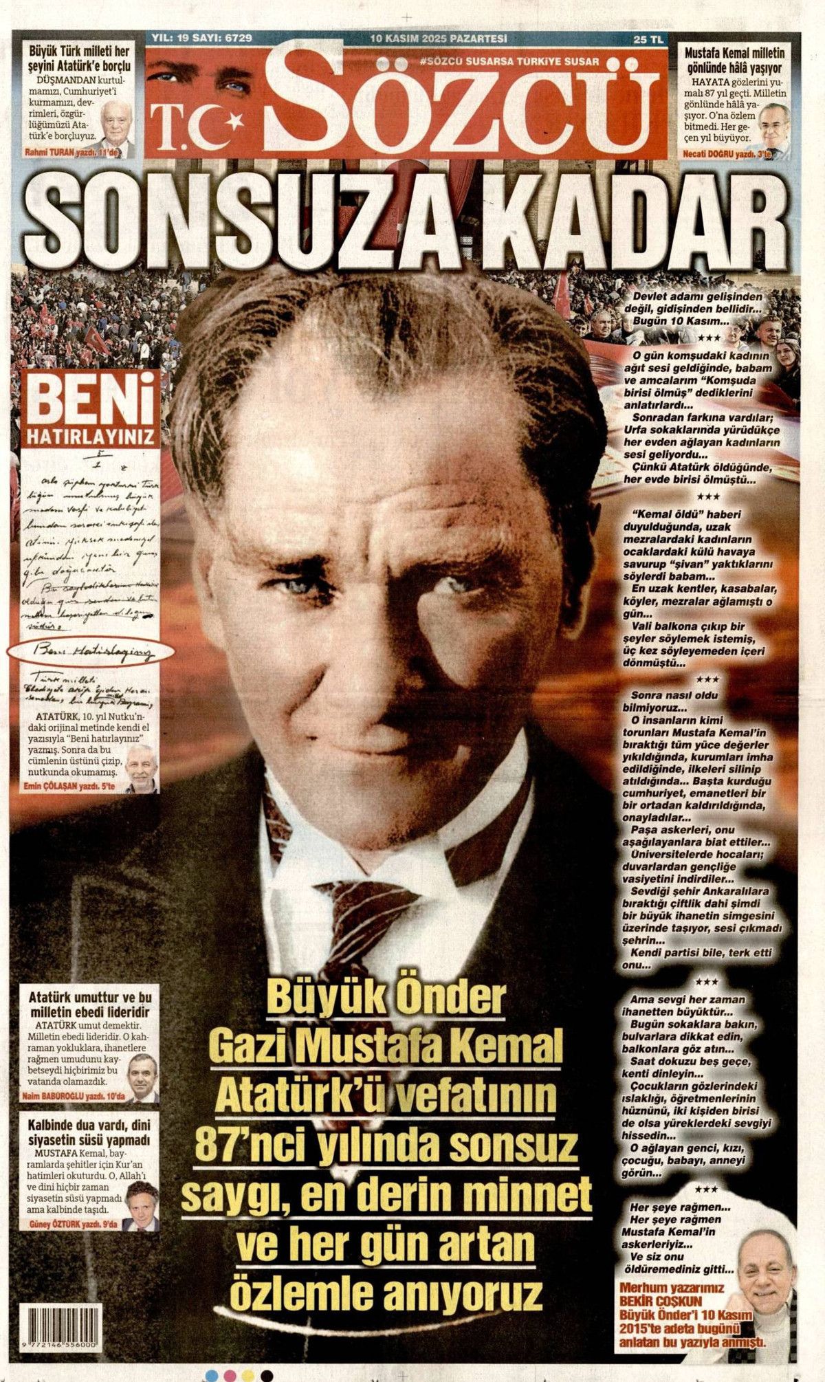 Gazi Mustafa Kemal Atatürk'ün vefatının 87. yılı... Manşetler siyah beyaza büründü! 10 Kasım gazete manşetleri! 5