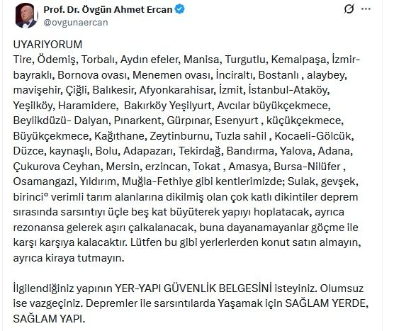 Deprem fırtınası sonrası yeni uyarı! Prof. Dr. Övgün Ahmet Ercan il il, ilçe ilçe açıkladı: Bu bölgelerde sakın ev almayın, kiralık da tutmayın! 4
