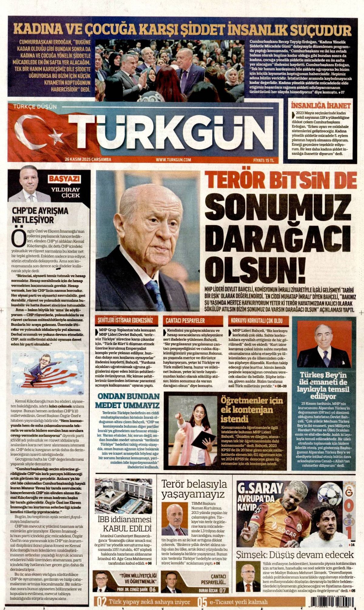 Devlet Bahçeli'nin "Terör bitsin de varsın sonumuz darağacı olsun" çıkışı manşetlerde! Hangi gazete nasıl gördü? 11