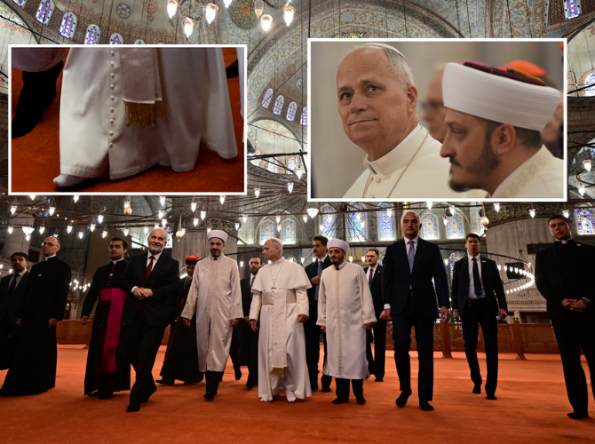 Papa 14. Leo'nun papa seçildikten sonra ilk girdiği cami Sultanahmet Camii oldu! Dikkat çeken detay: Ayakkabılarını çıkarmayı ihmal etmedi 7