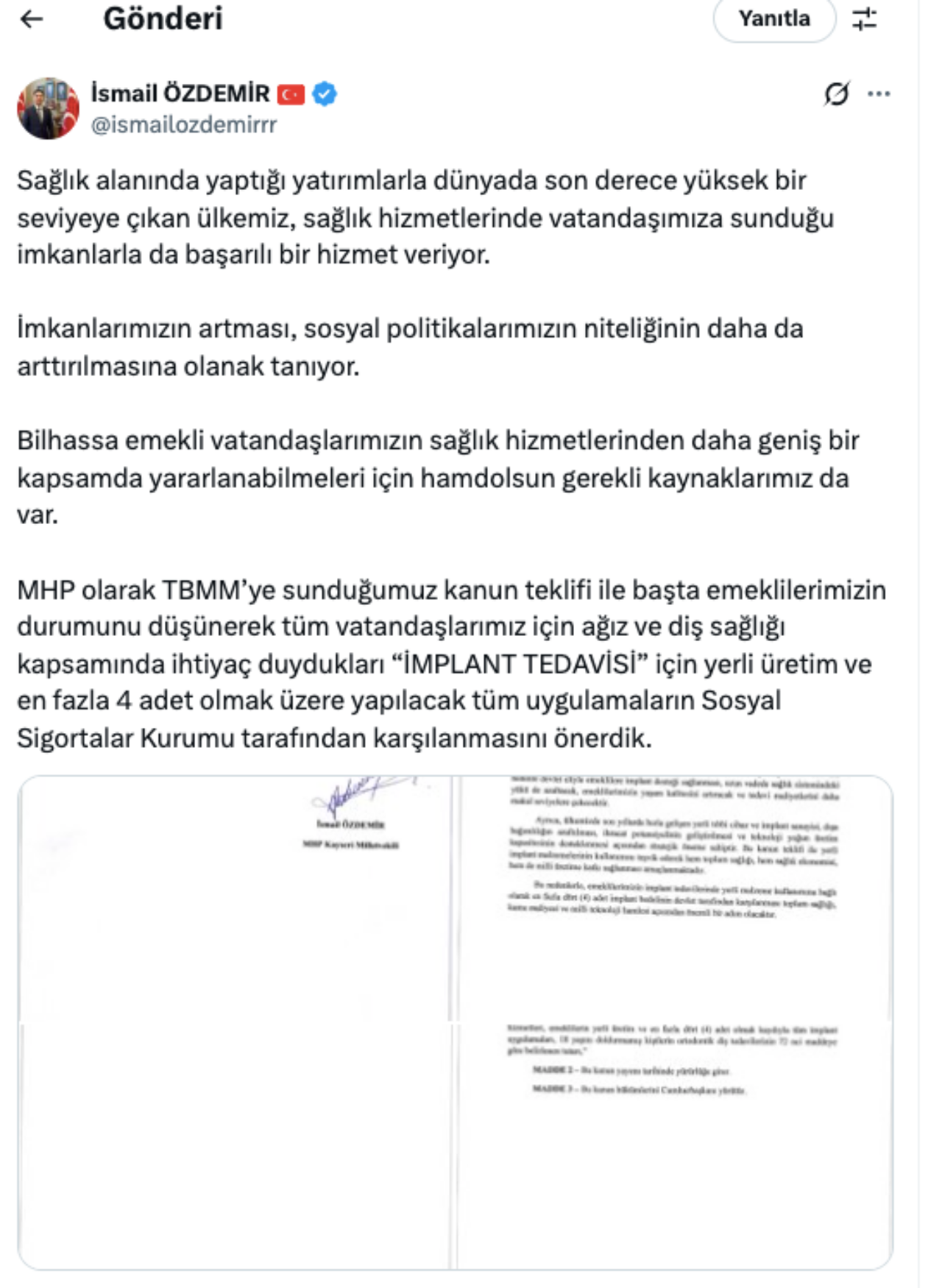 MHP'den milyonları ilgilendiren teklif! Yerli üretim şartıyla emeklilerin implant ücretini SGK karşılasın 5
