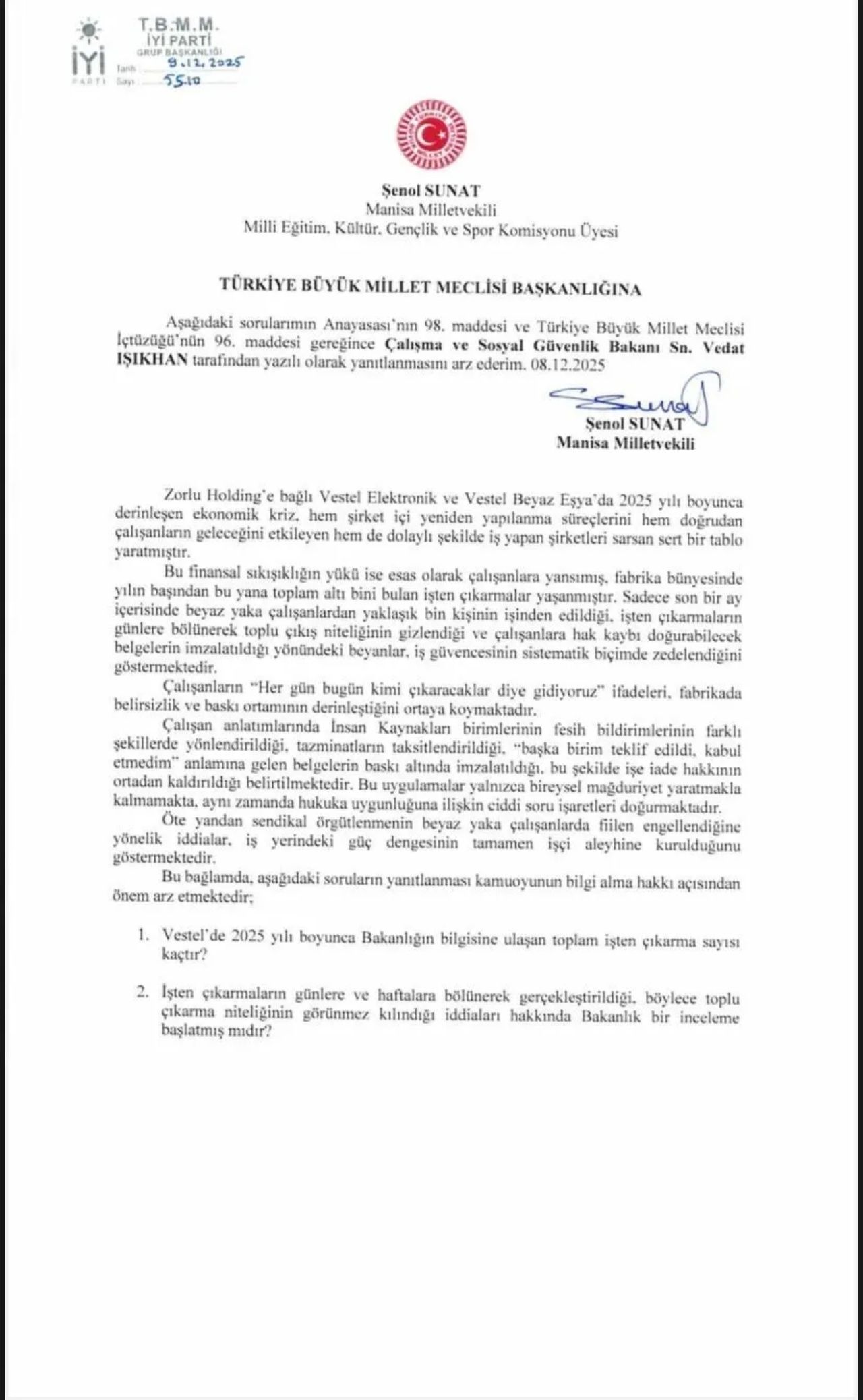 Zorlu Holding'i kim kurtaracak? İYİ Parti Milletvekili: Vestel'i kurtaralım, Manisa batacak 4