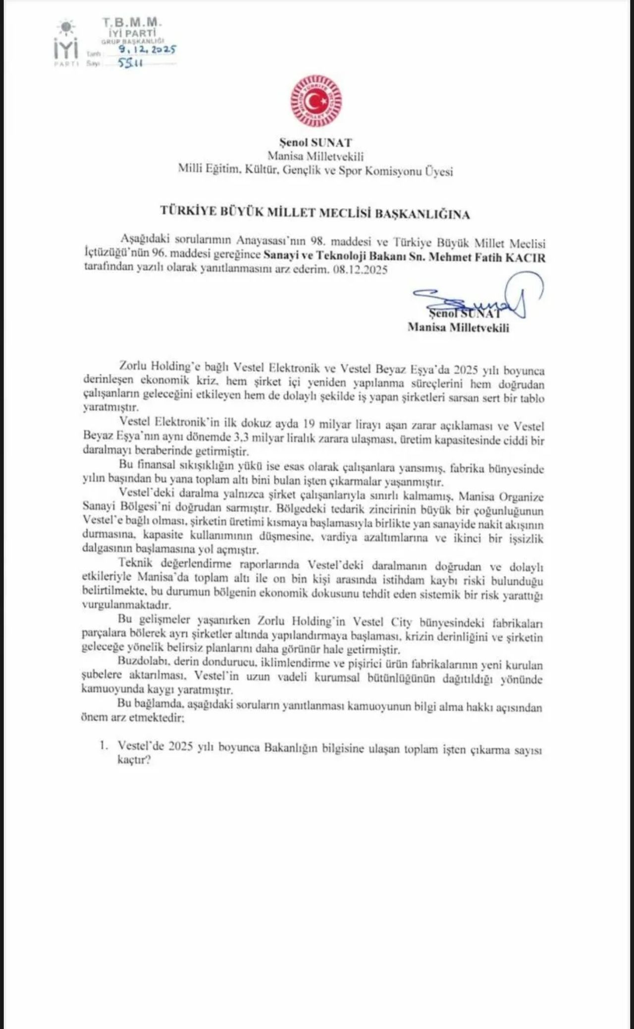 Zorlu Holding'i kim kurtaracak? İYİ Parti Milletvekili: Vestel'i kurtaralım, Manisa batacak 5