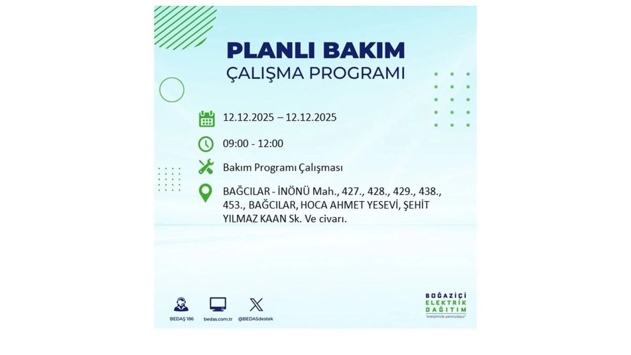 İstanbul'da büyük kesinti! İşte 12 Aralık Cuma günü İstanbul'da elektrik kesintisi yaşanacak ilçeler (İstanbul'da elektrikler ne zaman gelecek) 11