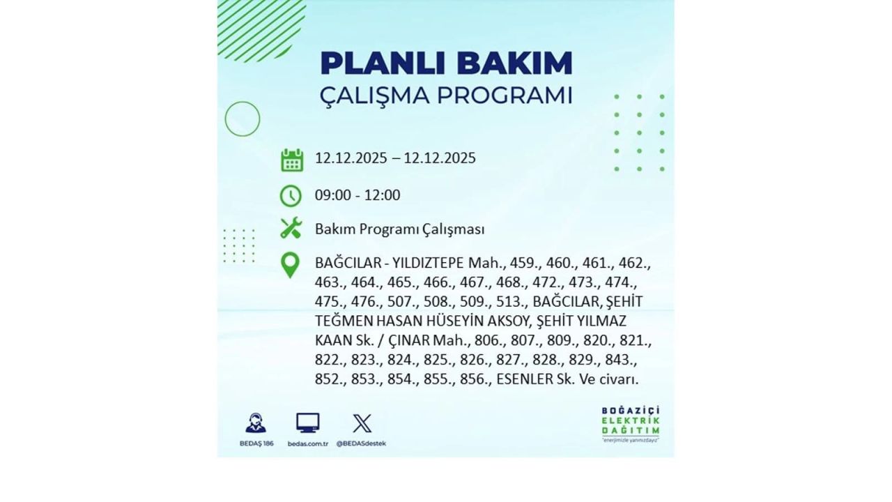 İstanbul'da büyük kesinti! İşte 12 Aralık Cuma günü İstanbul'da elektrik kesintisi yaşanacak ilçeler (İstanbul'da elektrikler ne zaman gelecek) 12